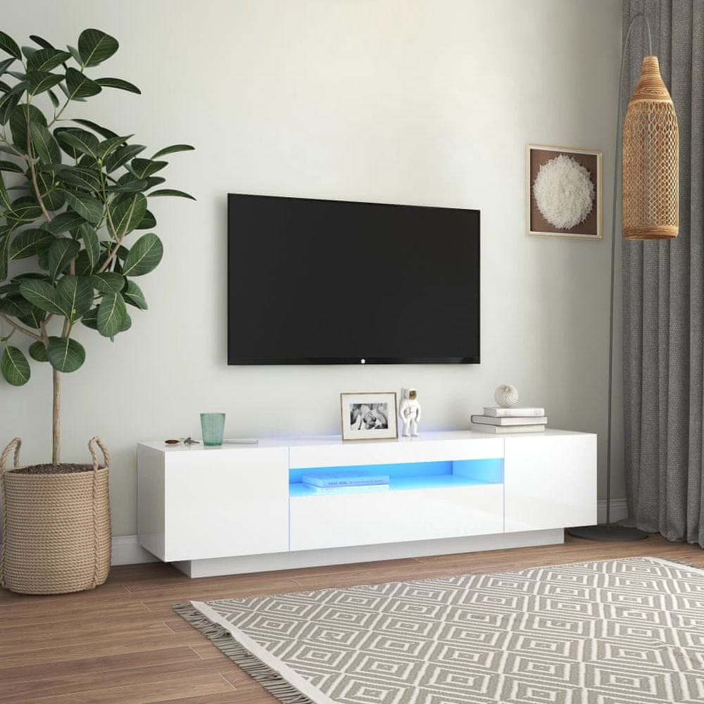 Vidaxl TV skrinka s LED svetlami lesklá biela 160x35x40 cm